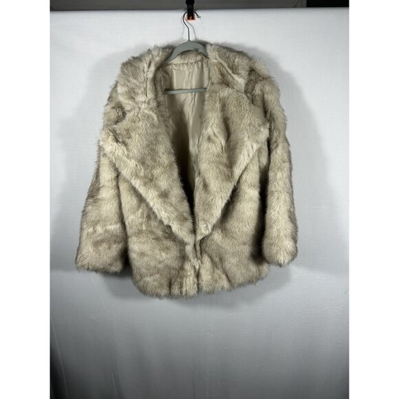 Faux Fur Cropped Jacket Women’s Size L Beige Long Sleeve Open Front - Picture 4 of 7